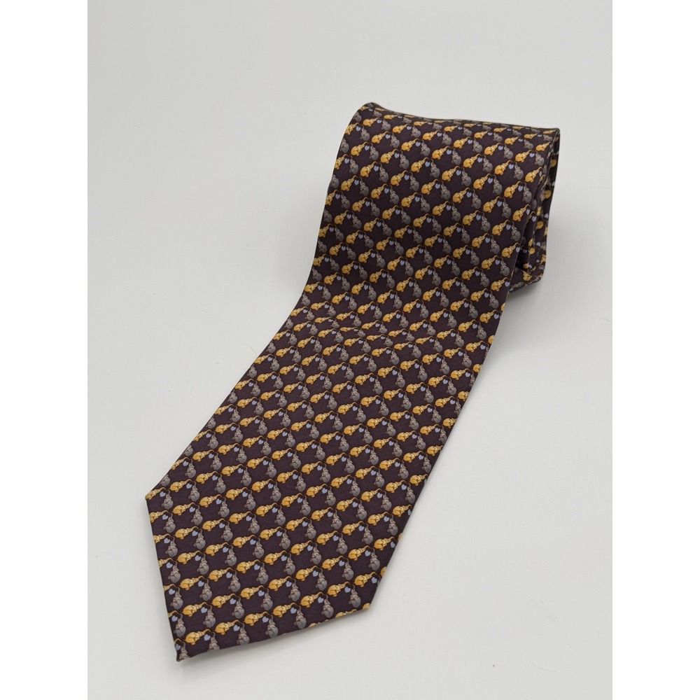 VALENTINO Christy Silk Tie ITALY Purple - Elephants Hearts EUC
